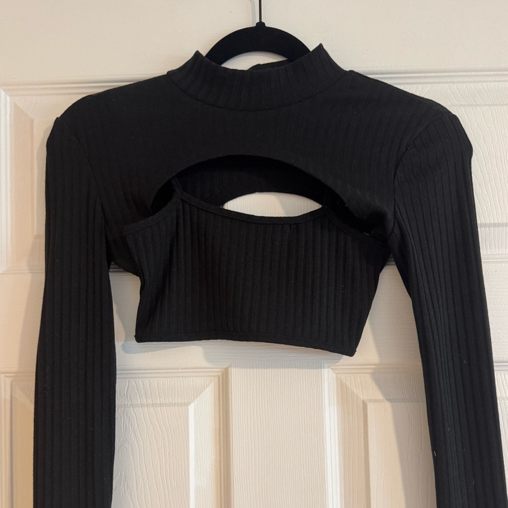 NWT Edikted Black Ribbed Cutout Long Sleeve Top